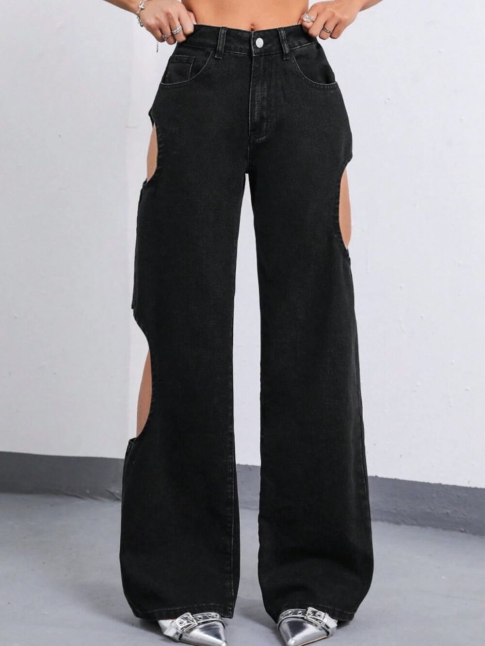 SHEIN ICON Cut Out Wide Leg Jeans Size 30